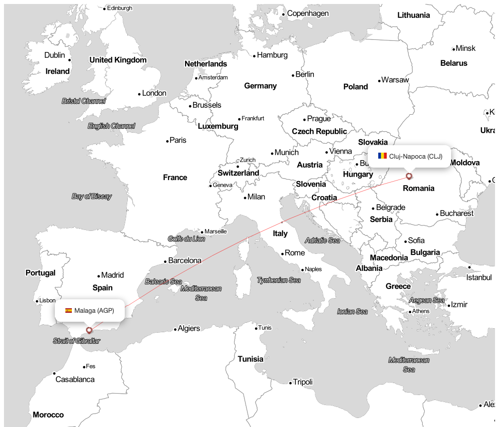 Flight map for AGP-CLJ