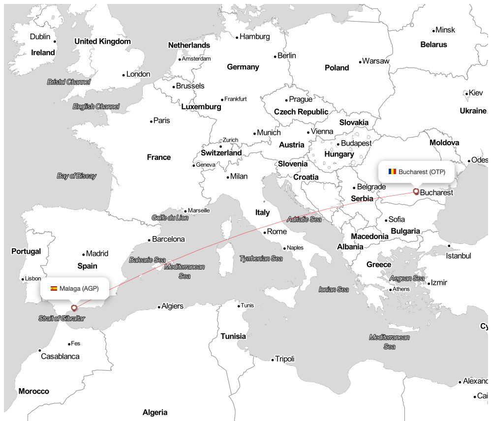 Flight map for AGP-OTP