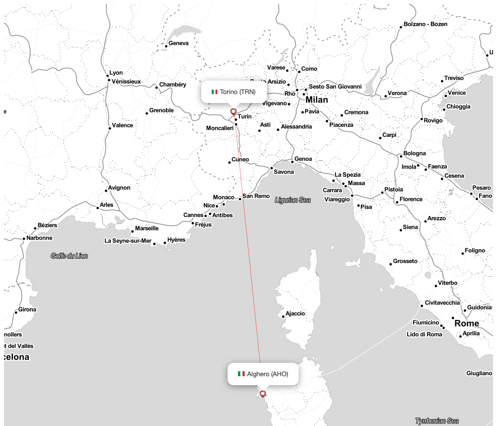 Flight map for AHO-TRN