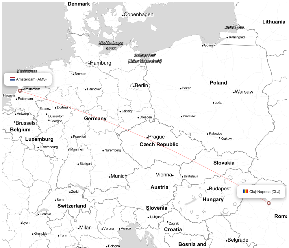 Flight map for AMS-CLJ