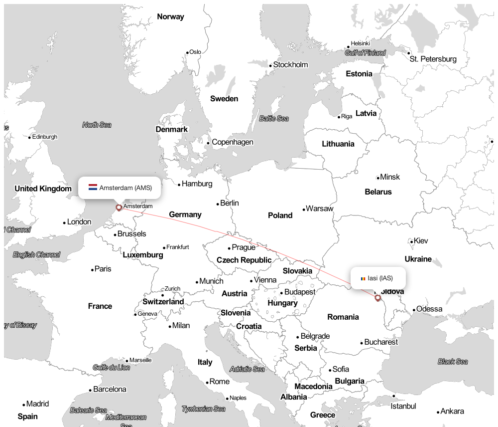 Flight map for AMS-IAS