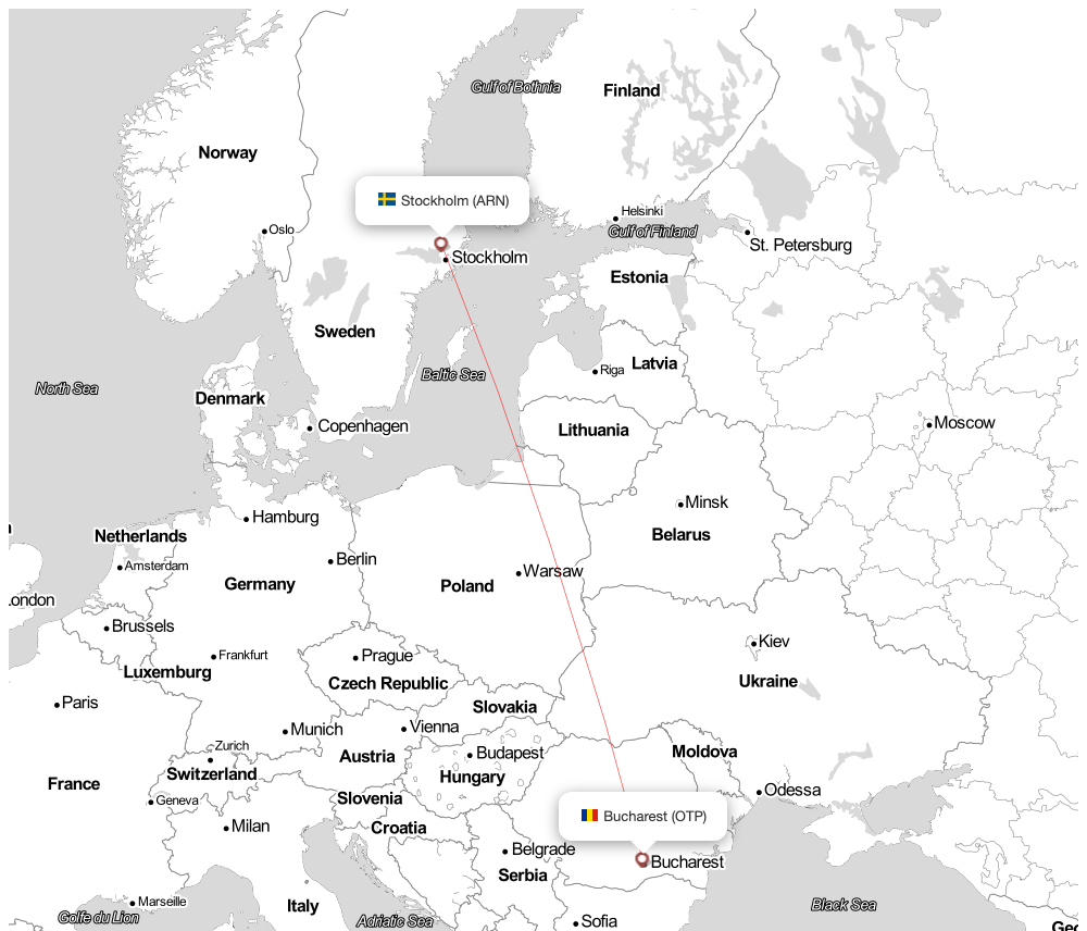 Flight map for ARN-OTP