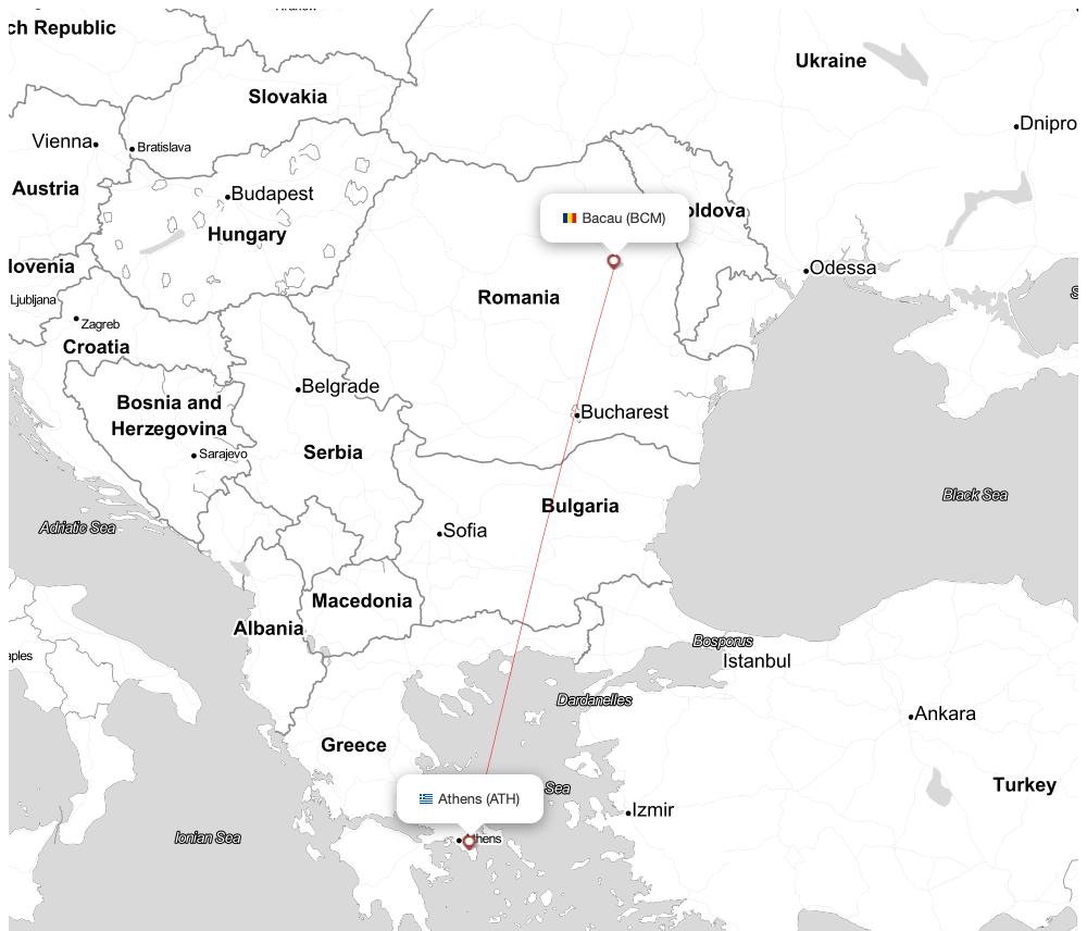 Flight map for ATH-BCM