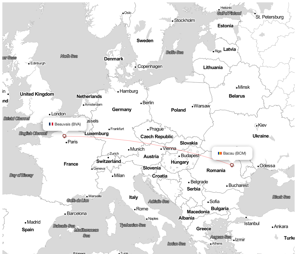 Flight map for BCM-BVA