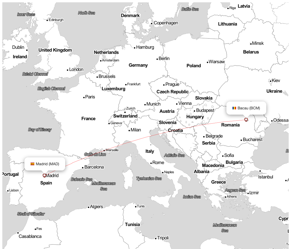 Flight map for BCM-MAD