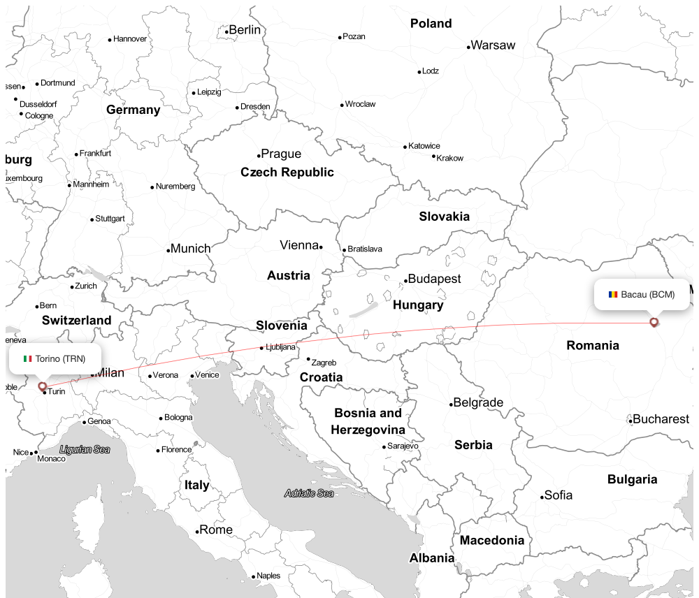 Flight map for BCM-TRN