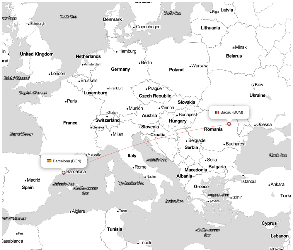 Flight map for BCN-BCM