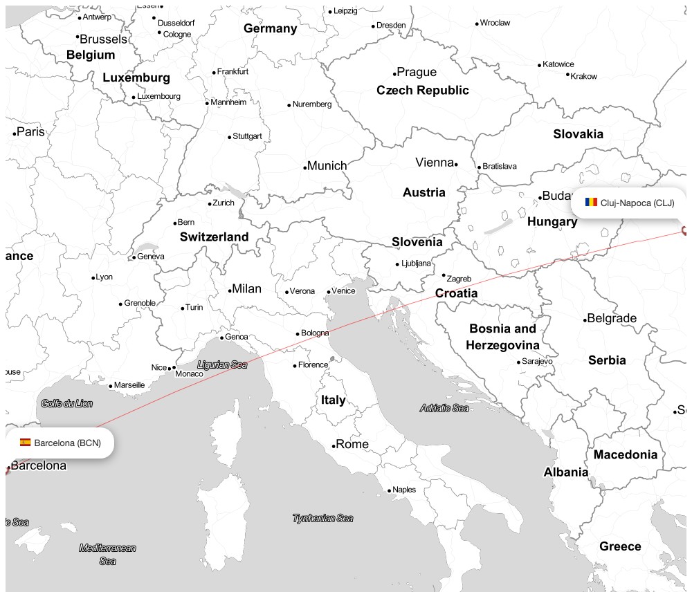 Flight map for BCN-CLJ