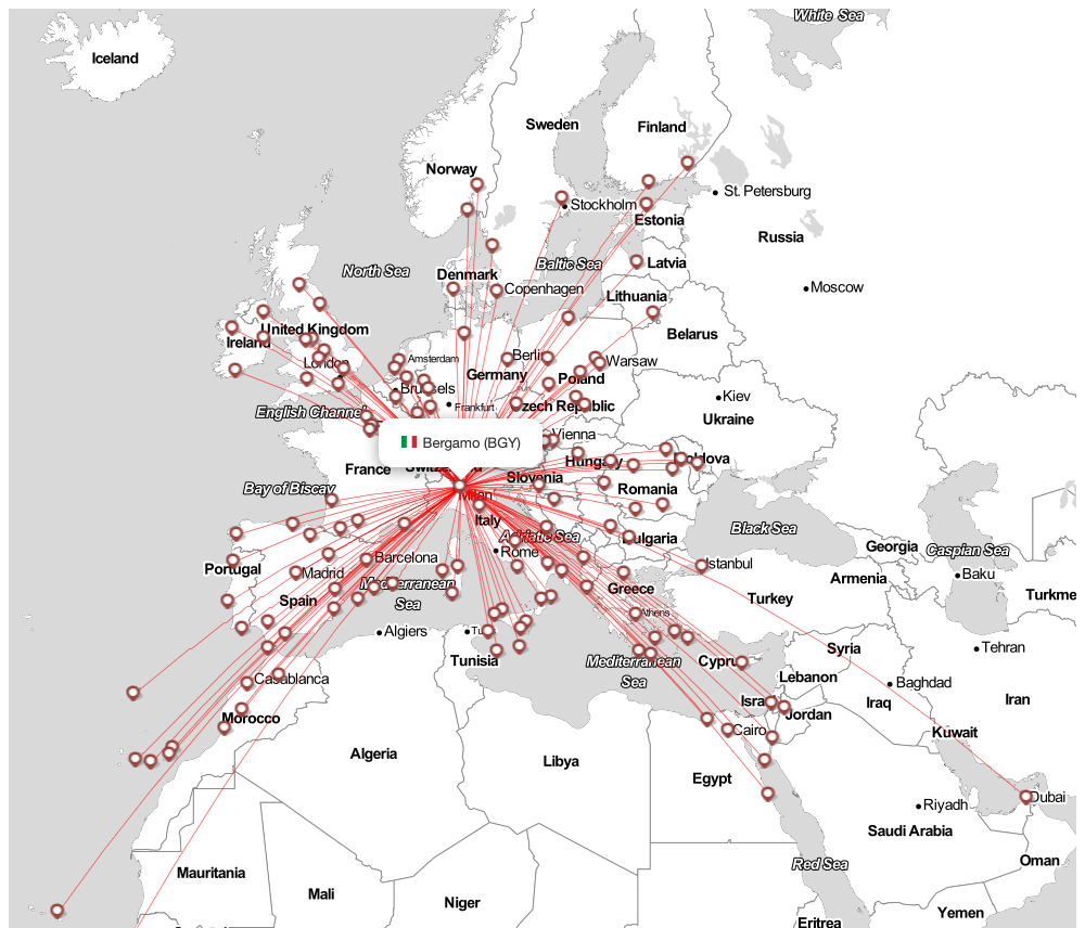 Flight map for BGY