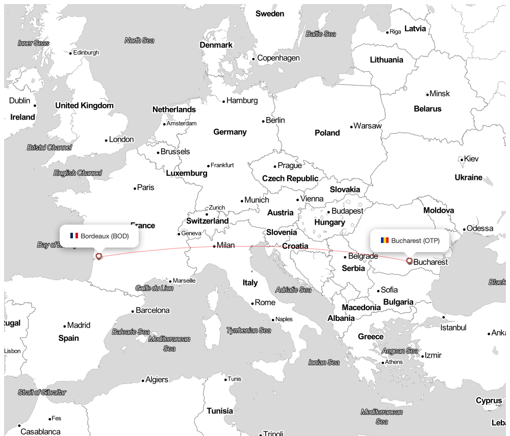 Flight map for BOD-OTP