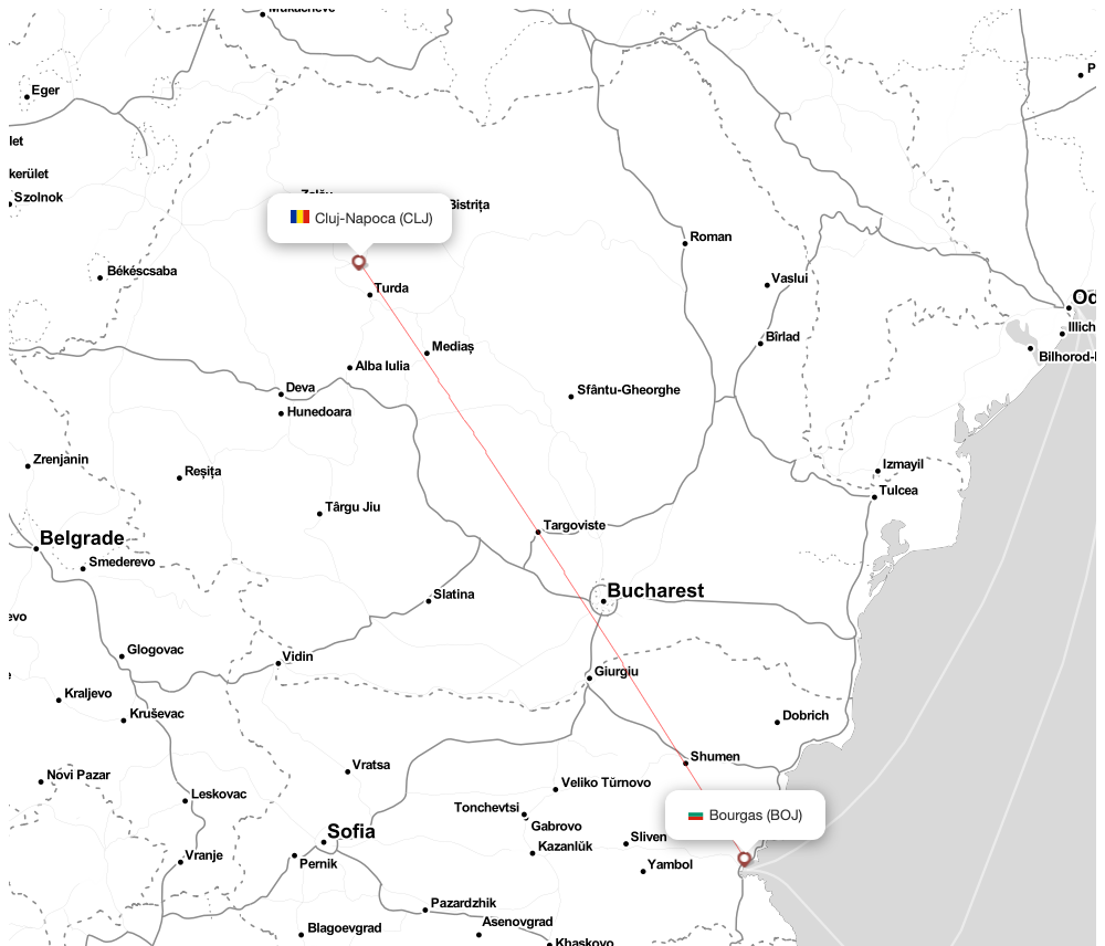 Flight map for BOJ-CLJ