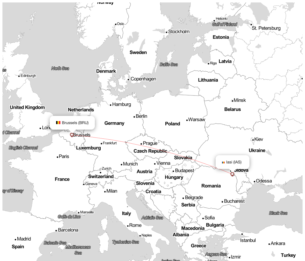 Flight map for BRU-IAS