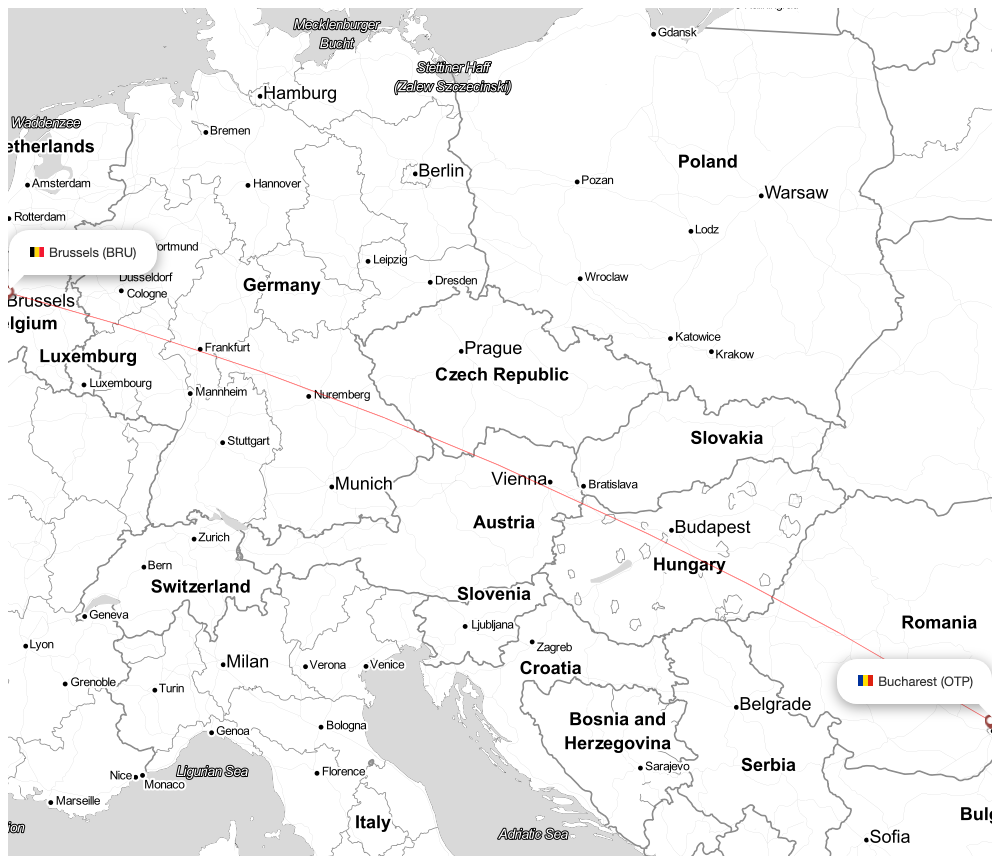 Flight map for BRU-OTP