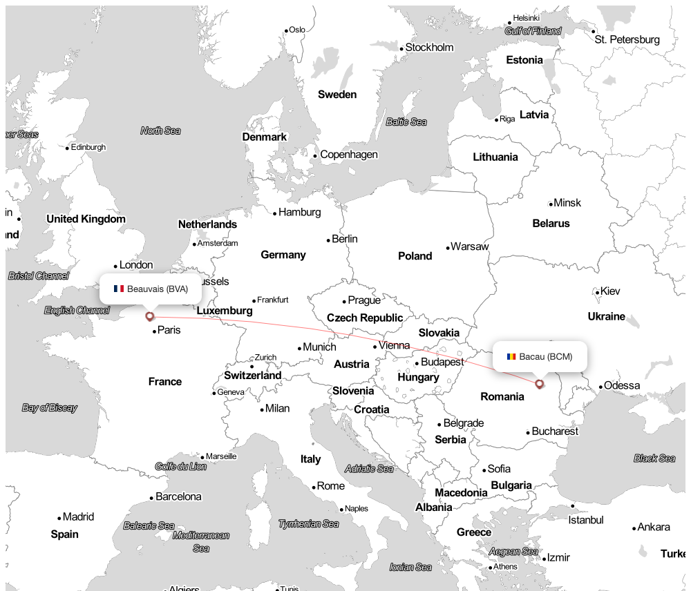 Flight map for BVA-BCM