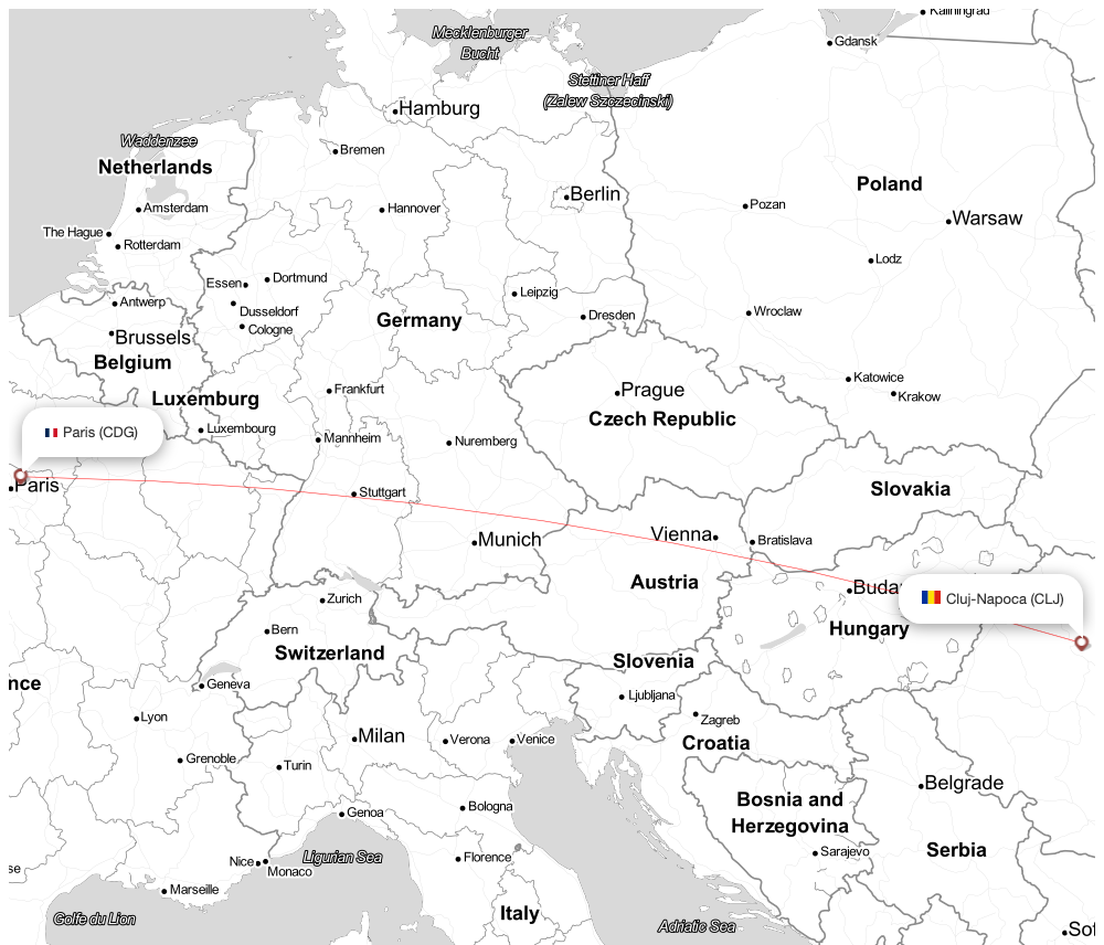 Flight map for CDG-CLJ