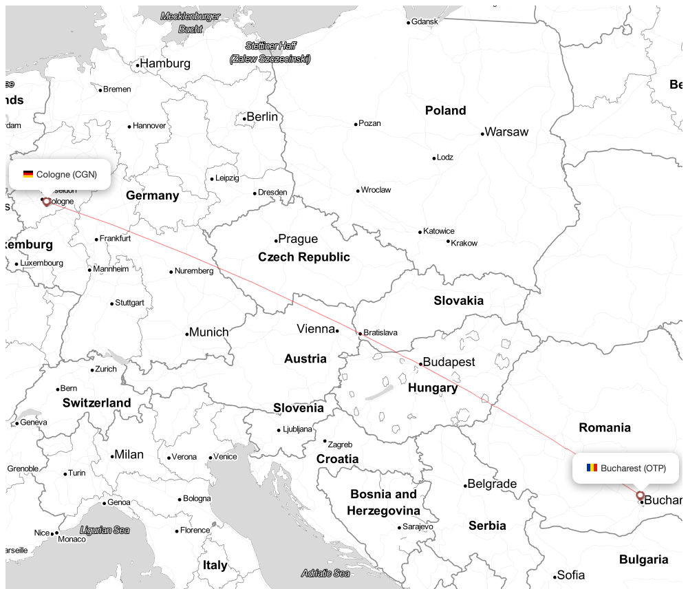 Flight map for CGN-OTP