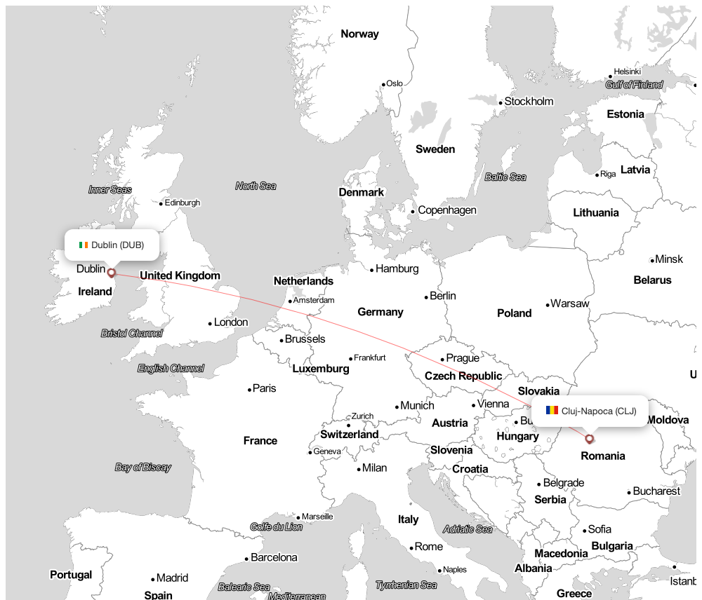 Flight map for CLJ-DUB