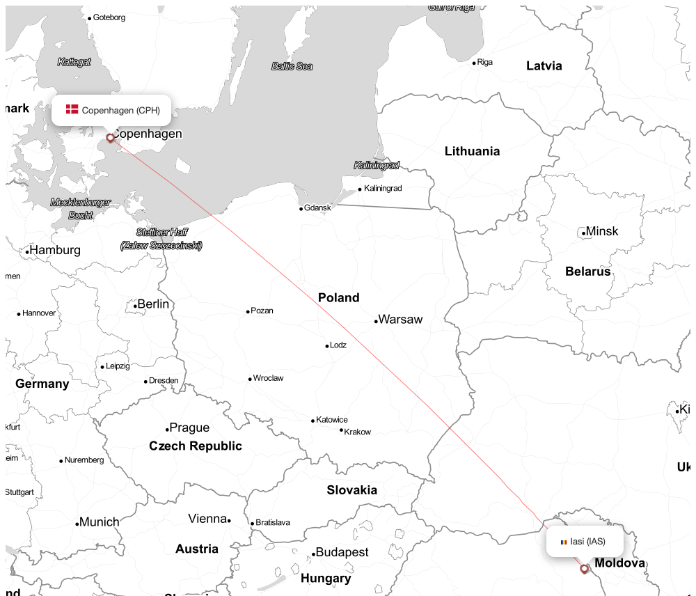 Flight map for CPH-IAS