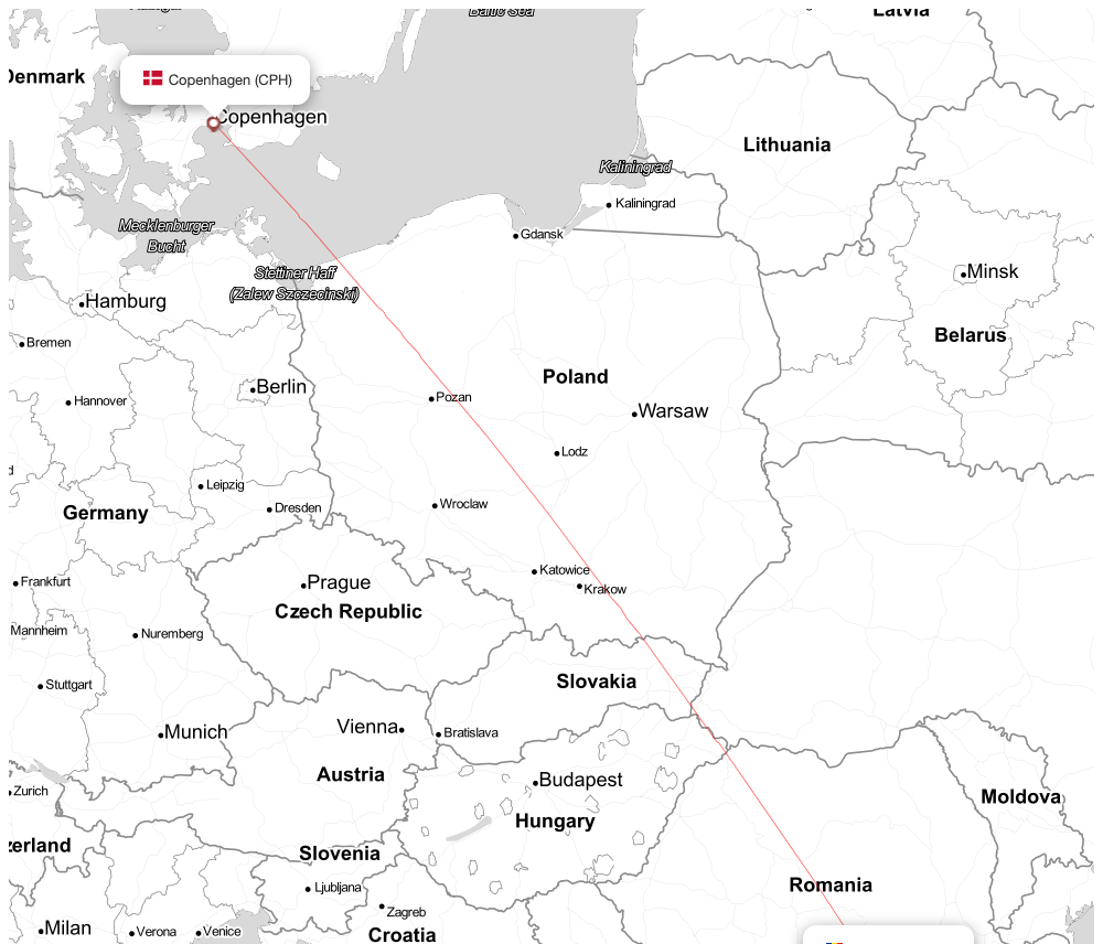 Flight map for CPH-OTP