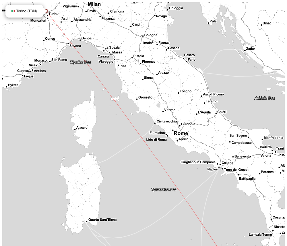 Flight map for RYR909 FR909