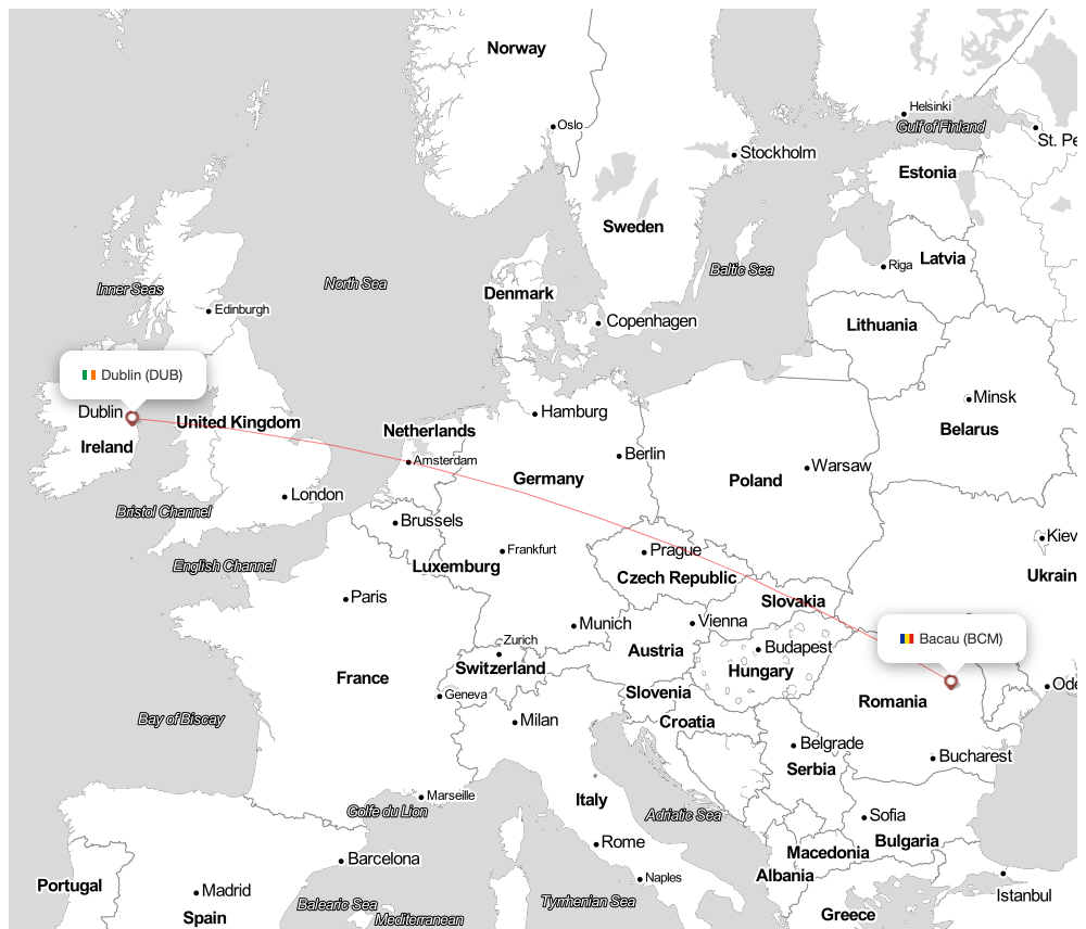 Flight map for DUB-BCM