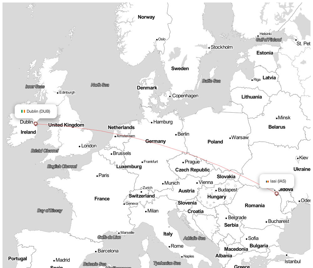 Flight map for RYR9582 FR9582