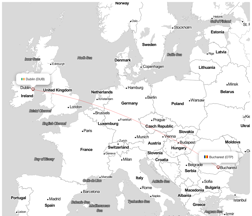 Flight map for DUB-OTP