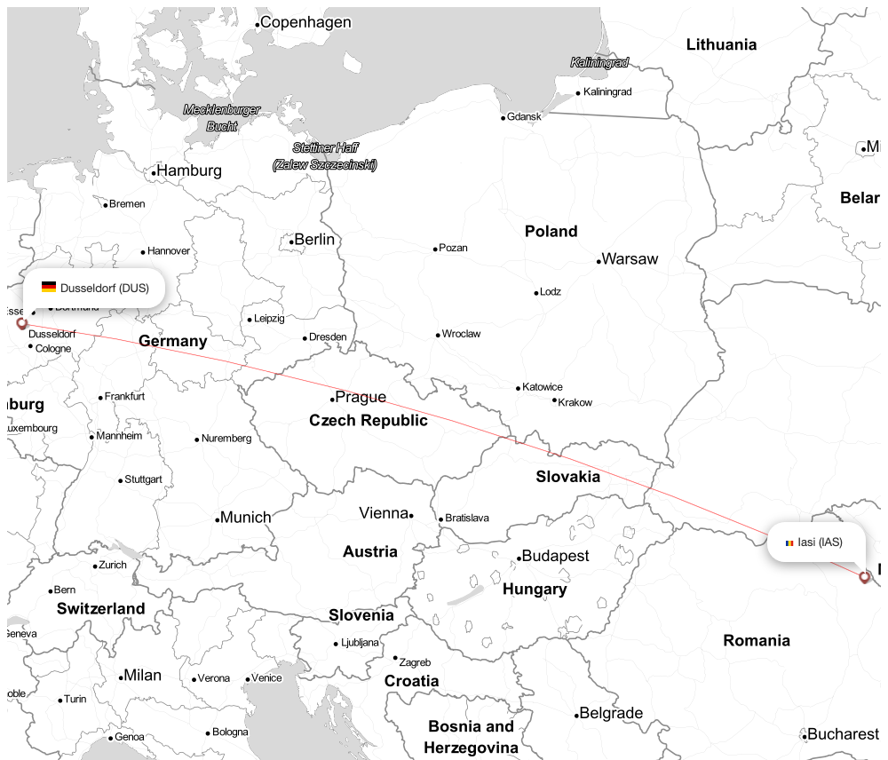 Flight map for DUS-IAS