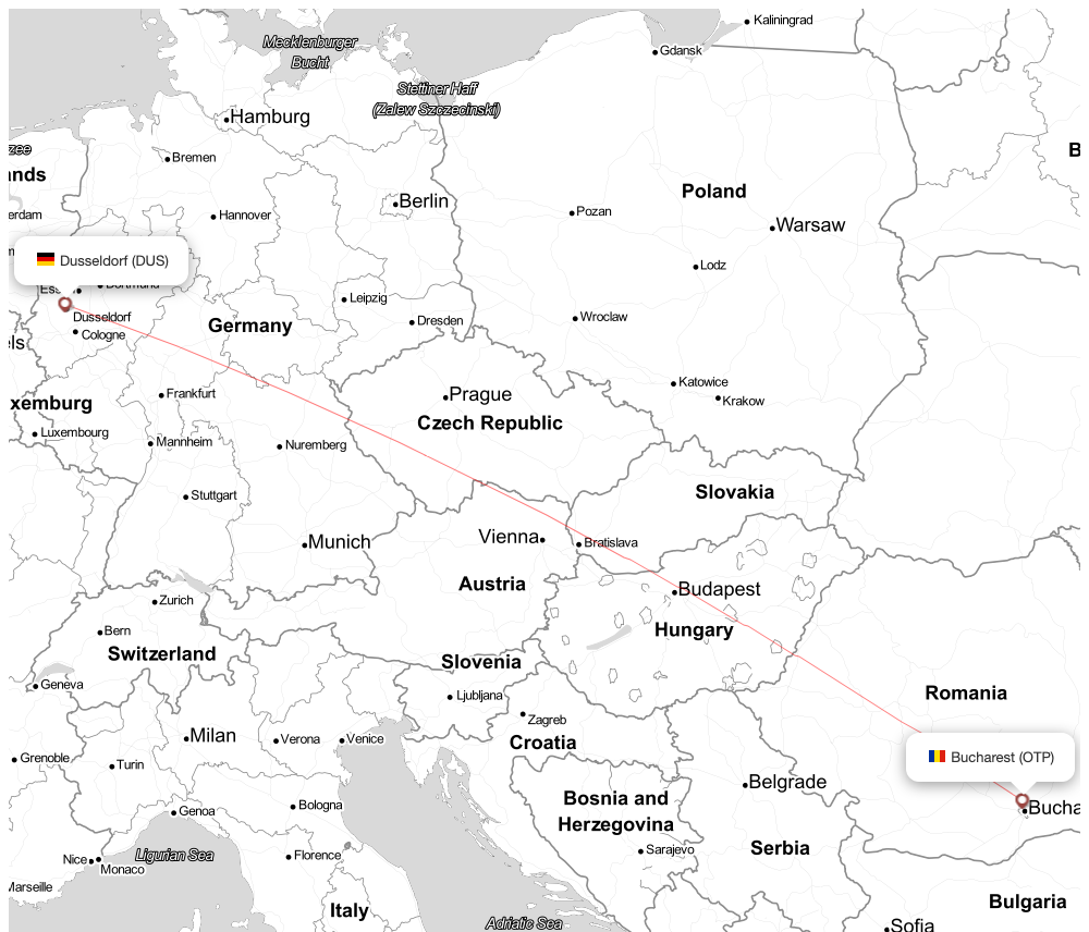 Flight map for DUS-OTP