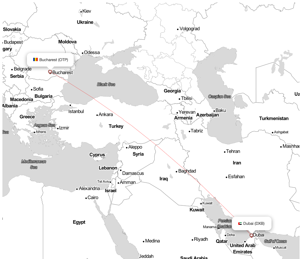 Flight map for DXB-OTP