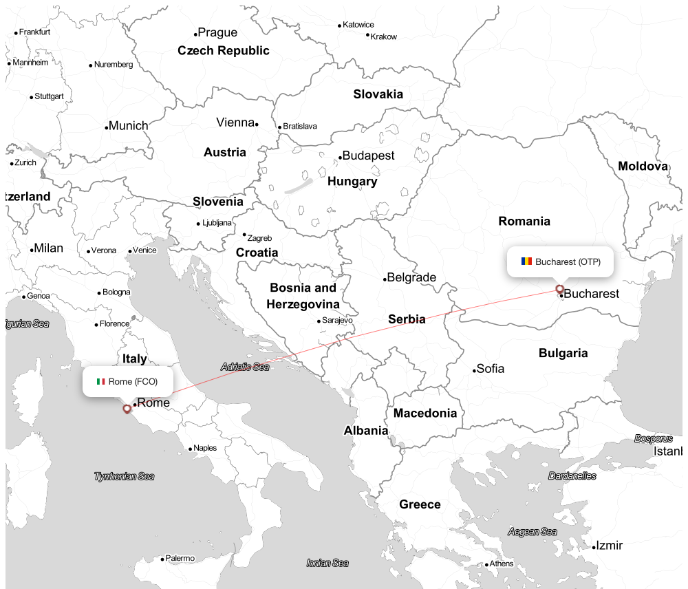 Flight map for FCO-OTP