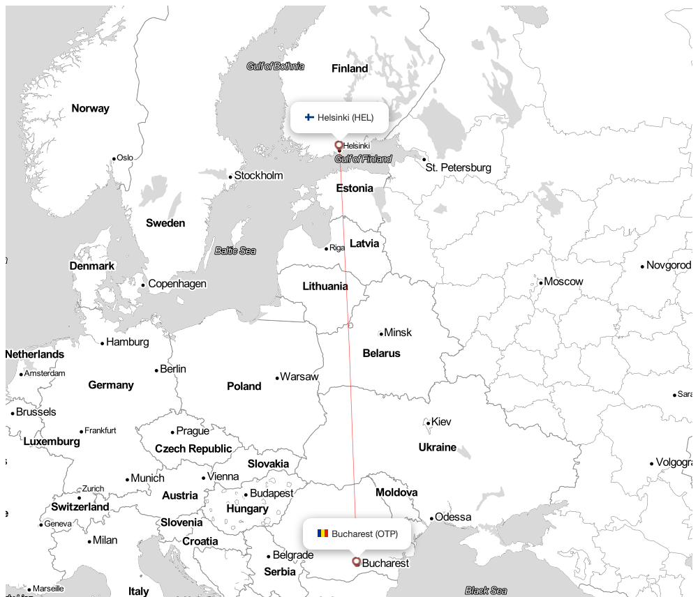 Flight map for HEL-OTP