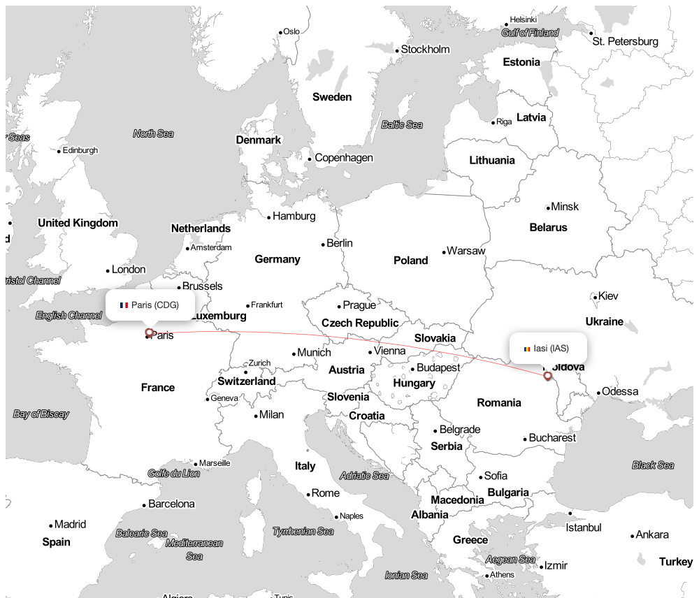 Flight map for IAS-CDG